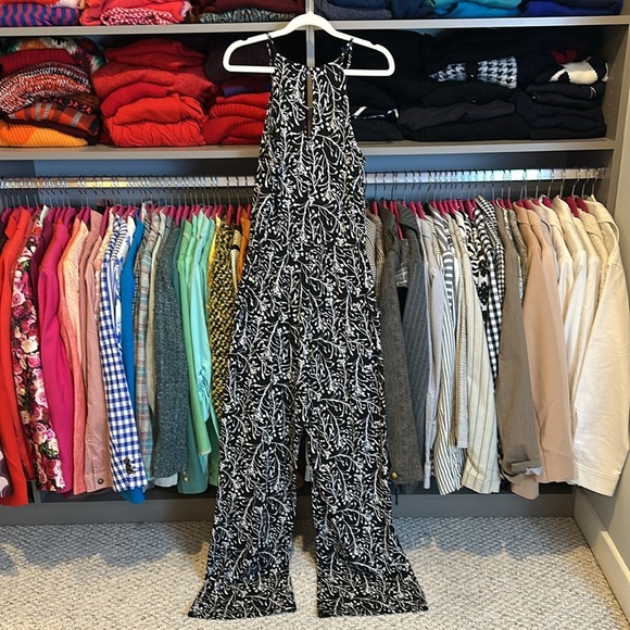 Goldray white/black print elastic waistband 2 pocket back button jumpsuit size S - Picture 3 of 3